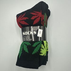 Men's Sports Leaf Weed Marijuana Crew Cotton Long Socks Size 10-13 (3 Pair Pack)